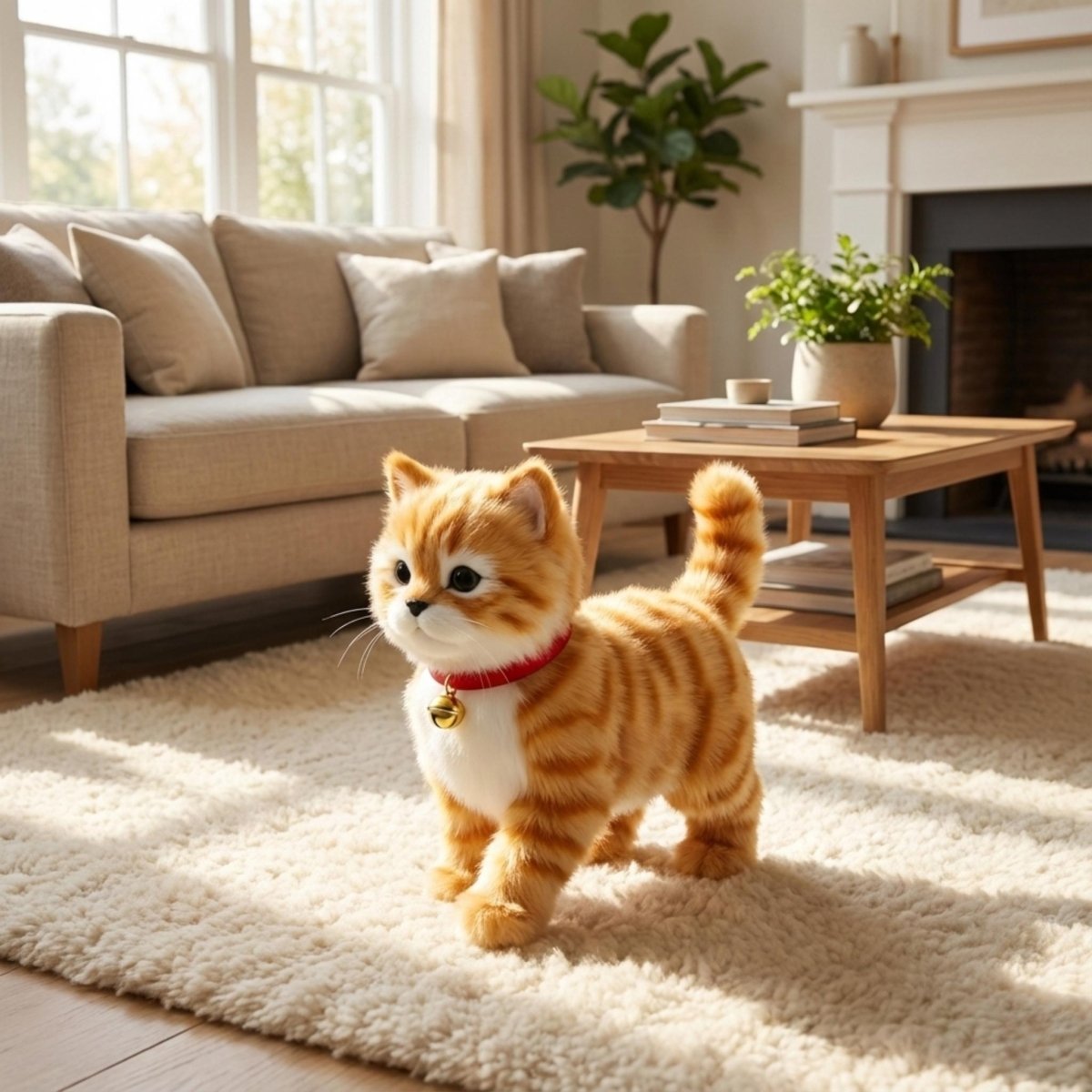 Interactive Plush Cat with Walking Motion and Meowing Sounds, Battery Operated
