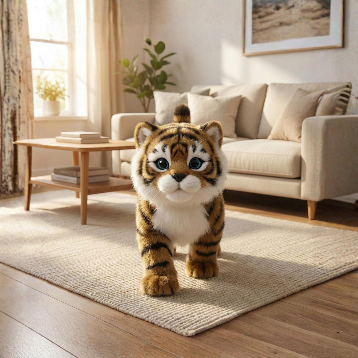 Interactive Plush Tiger Cub with Walking and Meowing, 14-Inch Battery-Powered