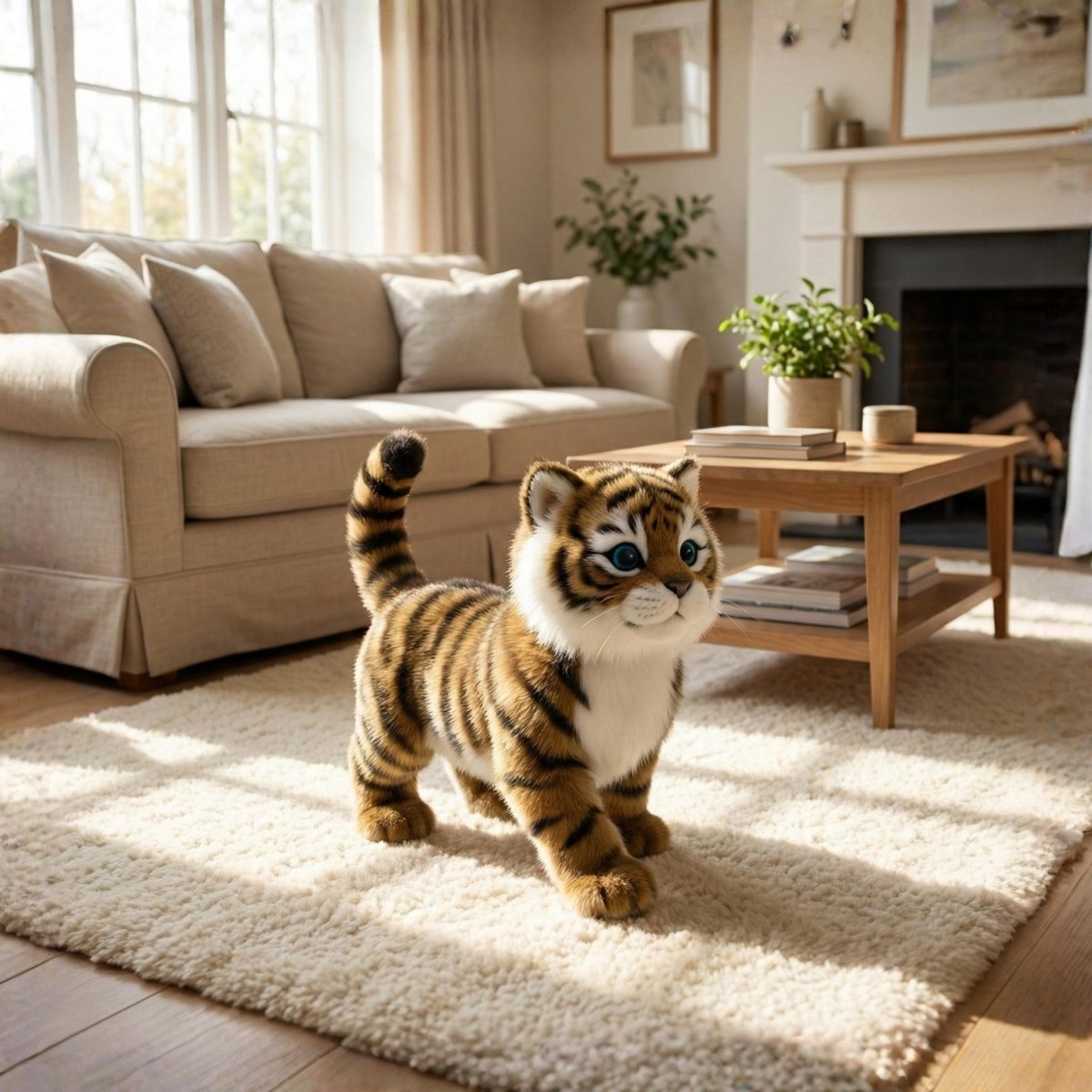 Interactive Plush Tiger Cub with Walking and Meowing, 14-Inch Battery-Powered