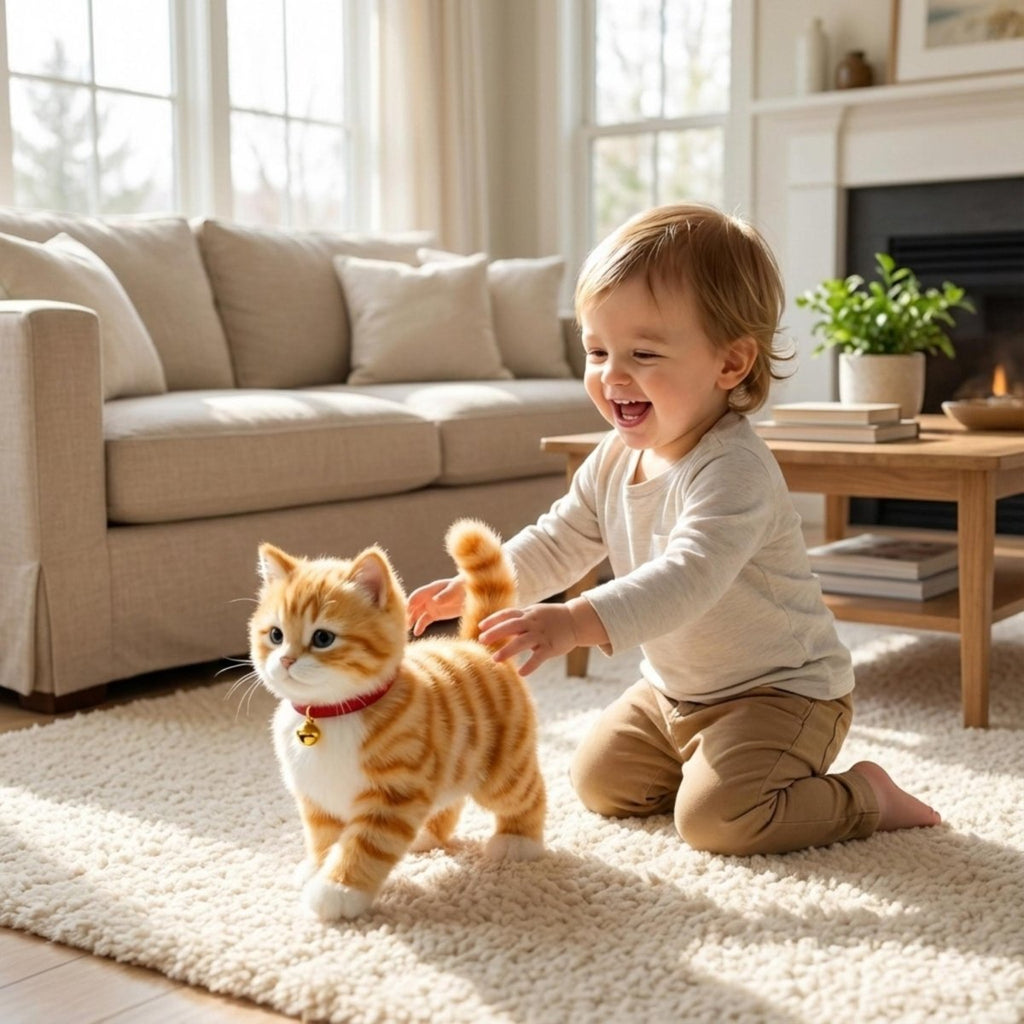 Interactive Plush Cat with Walking Motion and Meowing Sounds, Battery Operated