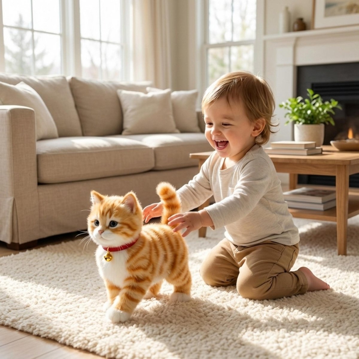 Interactive Plush Cat with Walking Motion and Meowing Sounds, Battery Operated