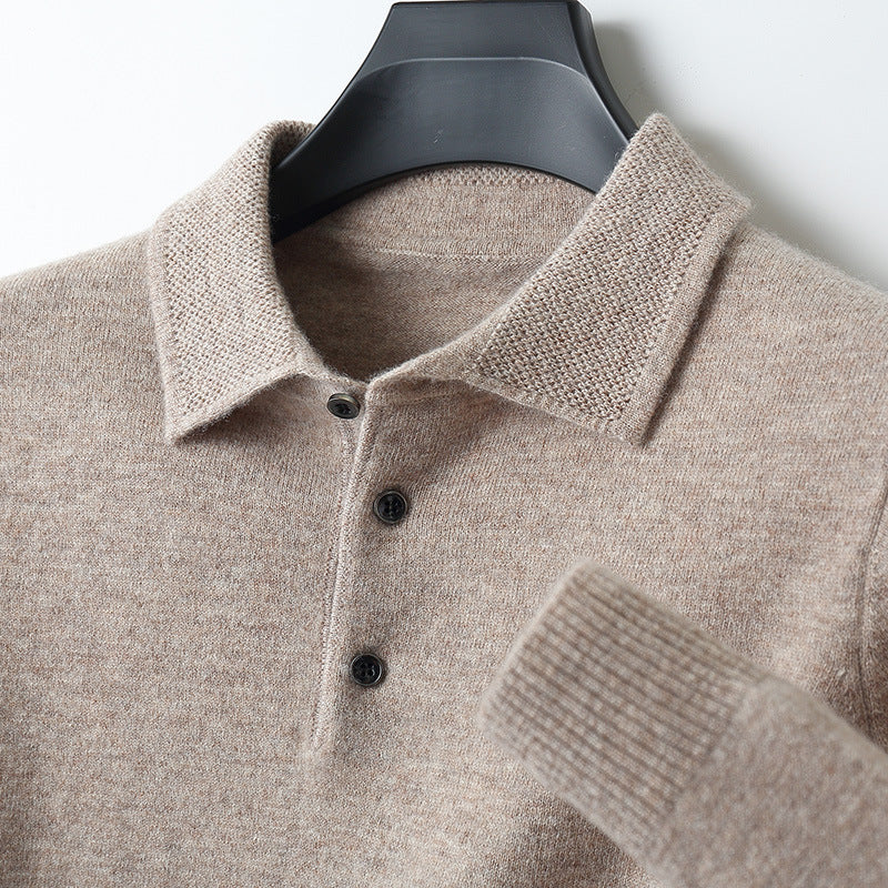 Cashmere Polo Sweater for Men with Tailored Fit and Ribbed Trim, Lightweight Pullover