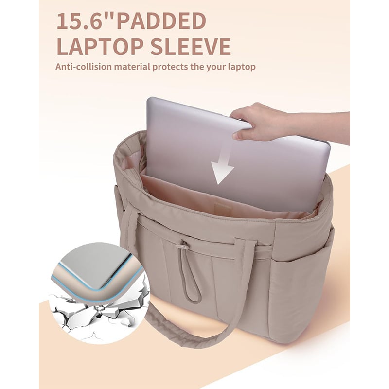 Puffer Tote Bag with 40oz Tumbler Pocket and 20-Liter Capacity, Laptop Compatible