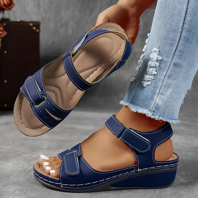 Orthopedic Sandals with Adjustable Straps and Wedge Heel, Breathable Design