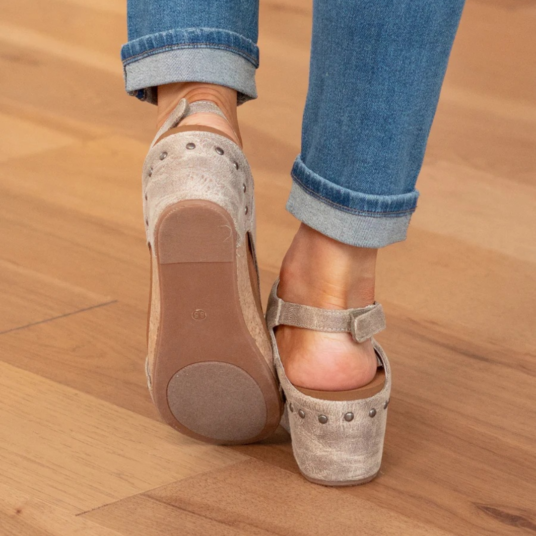 Suede Wedge Sandals with Elastic Strap System and Breathable Closed Toe