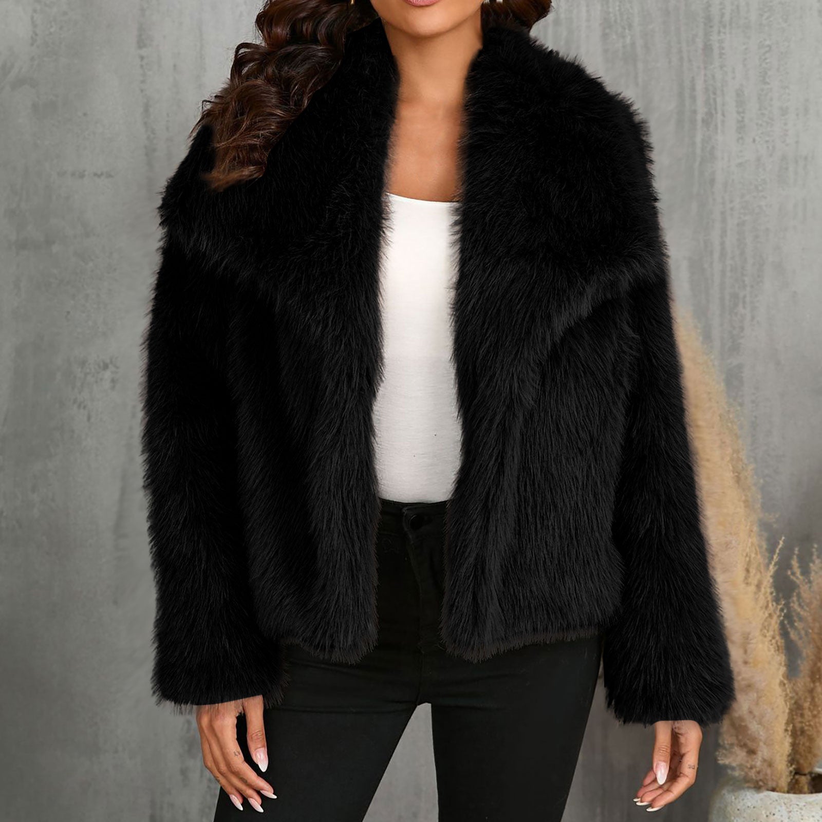 Women's Fox Fur Coat with Shawl Collar and Smooth Lining, Full Length Sleeves