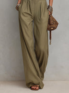 Buttoned Jumpsuit with Stand-up Collar and Straight Legs, Long Sleeves
