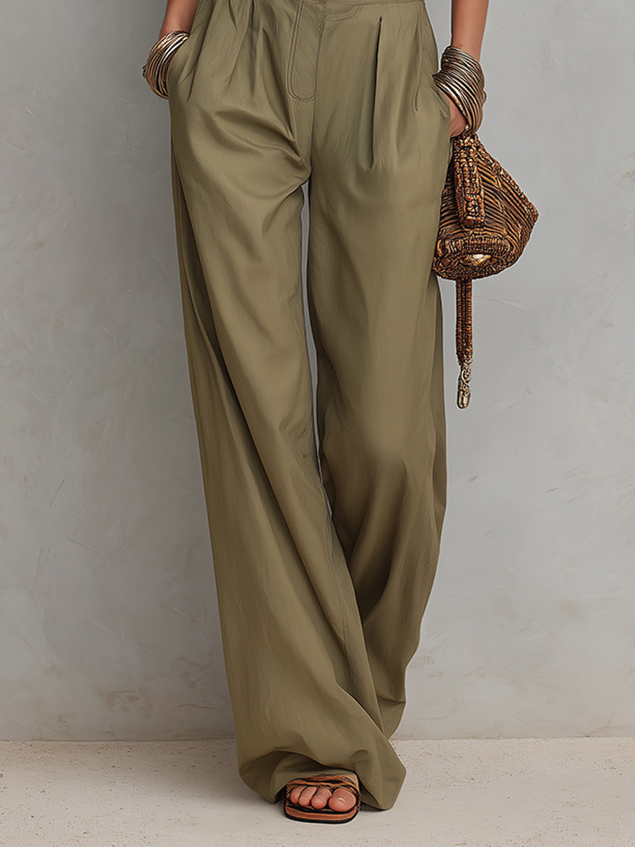 Buttoned Jumpsuit with Stand-up Collar and Straight Legs, Long Sleeves