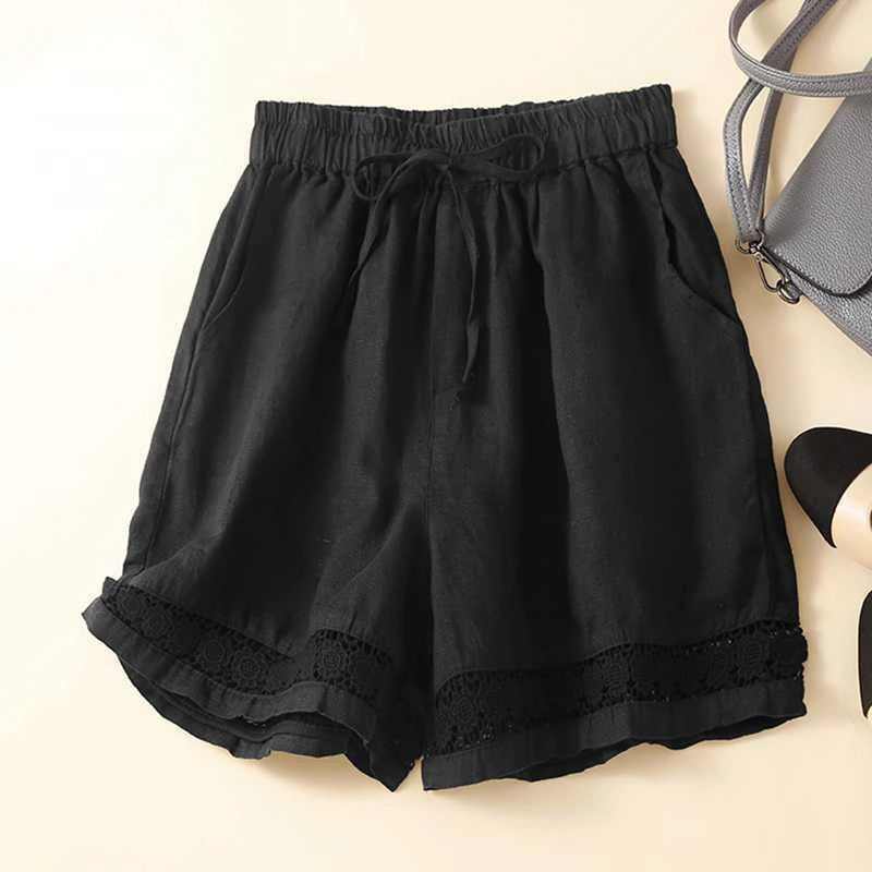 Embroidered Shorts with Elastic Waistband and Loose Fit, Breathable Lightweight Fabric