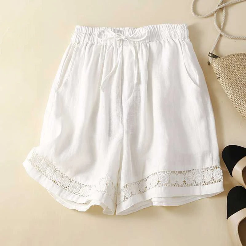 Embroidered Shorts with Elastic Waistband and Loose Fit, Breathable Lightweight Fabric