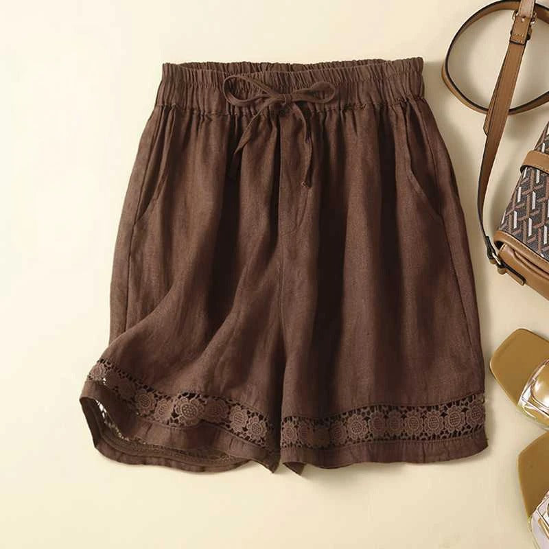 Embroidered Shorts with Elastic Waistband and Loose Fit, Breathable Lightweight Fabric