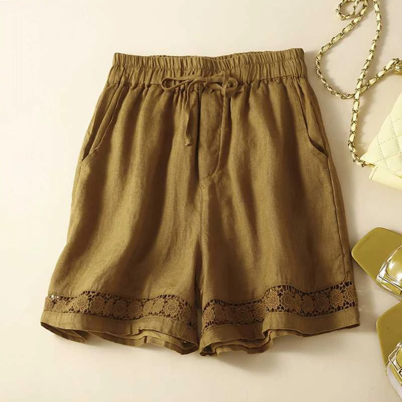Embroidered Shorts with Elastic Waistband and Loose Fit, Breathable Lightweight Fabric