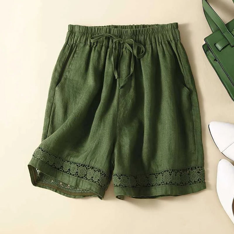 Embroidered Shorts with Elastic Waistband and Loose Fit, Breathable Lightweight Fabric