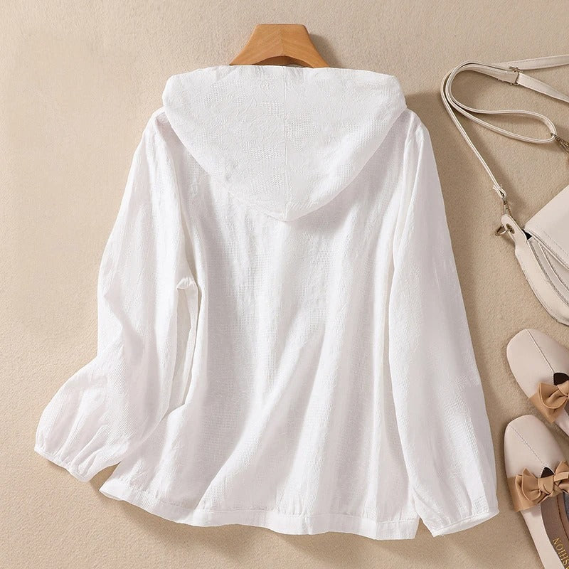Hooded Cardigan with Relaxed Drape and Breathable Fabric for Warm Weather