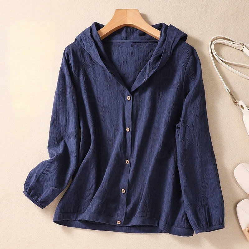 Hooded Cardigan with Relaxed Drape and Breathable Fabric for Warm Weather