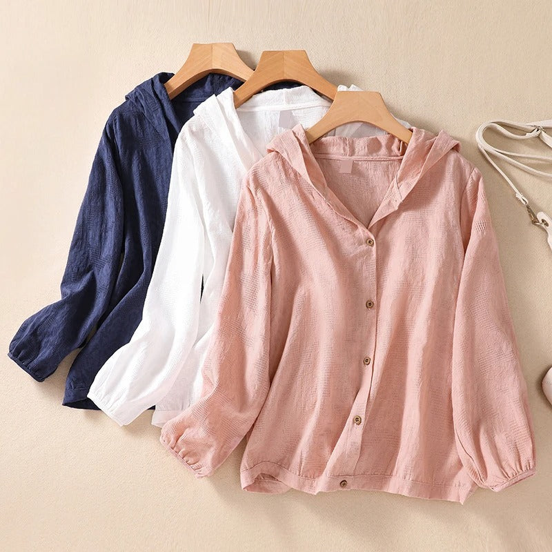 Hooded Cardigan with Relaxed Drape and Breathable Fabric for Warm Weather