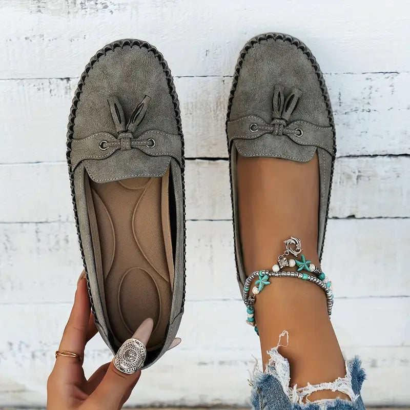 Women's Slip-On Loafers with Cushioned Ergonomic Sole and Bow Detail