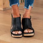 Suede Wedge Sandals with Elastic Strap System and Breathable Closed Toe
