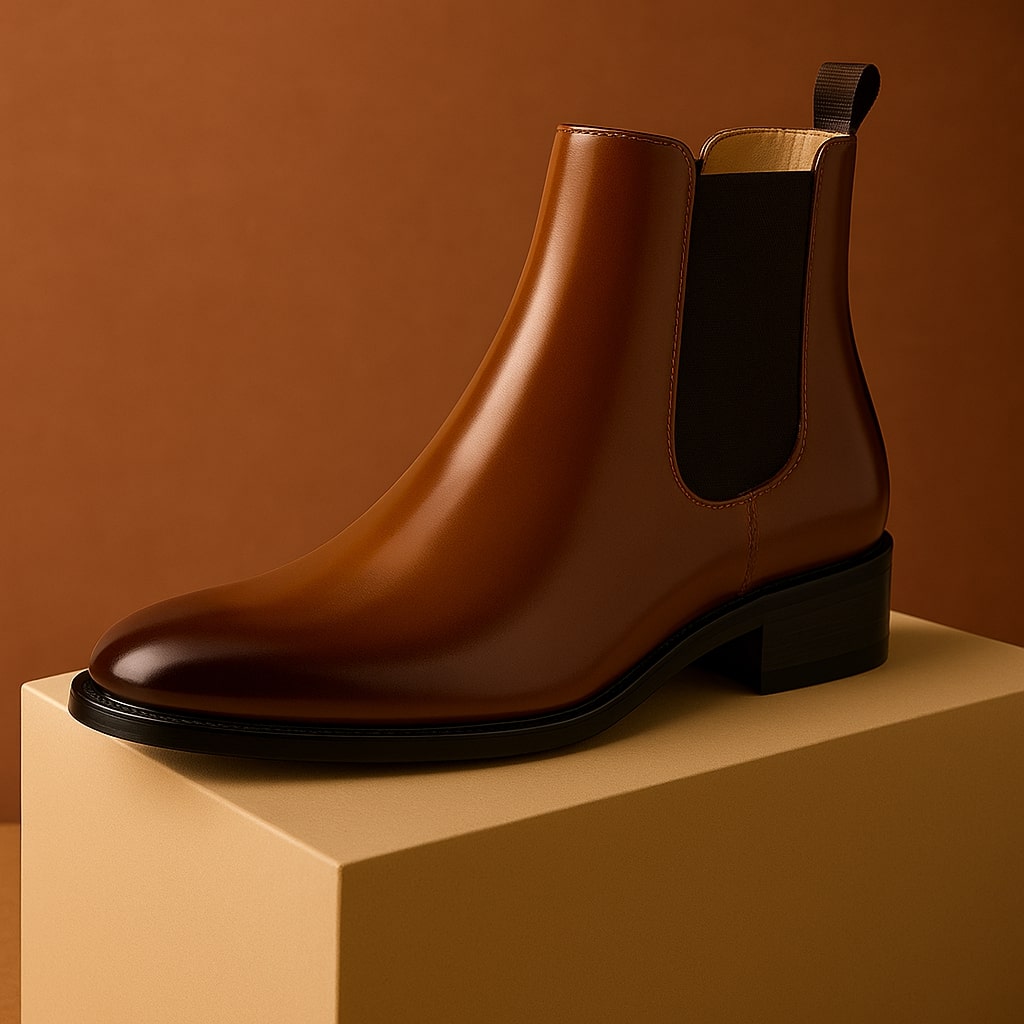 Leather Chelsea Boot with Cushioned Footbed and Elastic Side Panels, Textured Rubber Outsole
