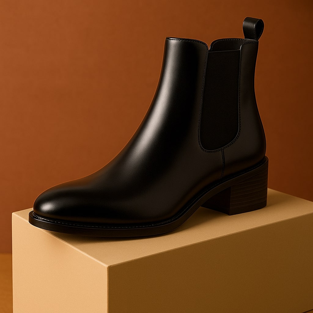 Leather Chelsea Boot with Cushioned Footbed and Elastic Side Panels, Textured Rubber Outsole