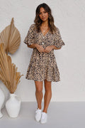 Animal Print Flowing Dress with Ruffle Flounce Details