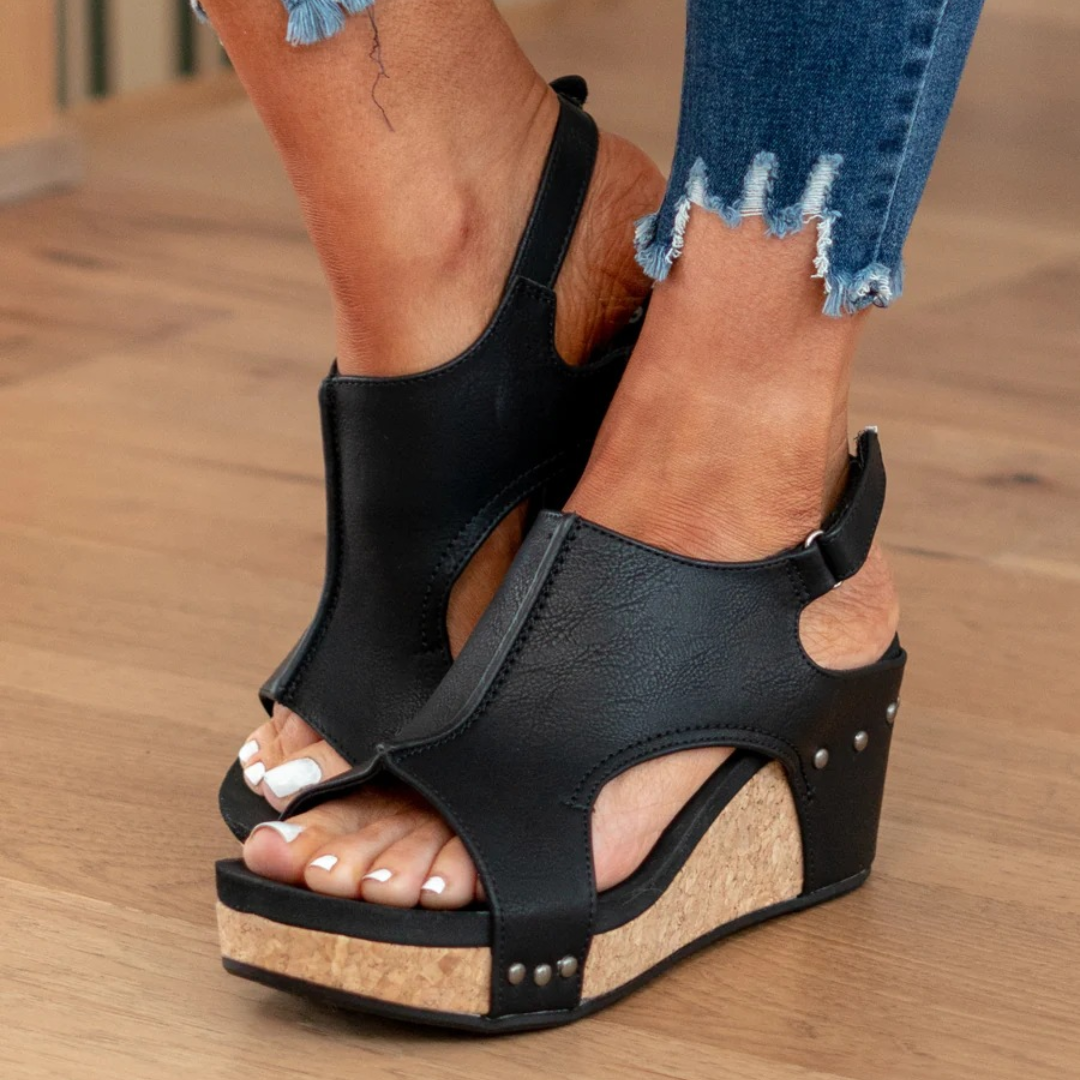 Suede Wedge Sandals with Elastic Strap System and Breathable Closed Toe