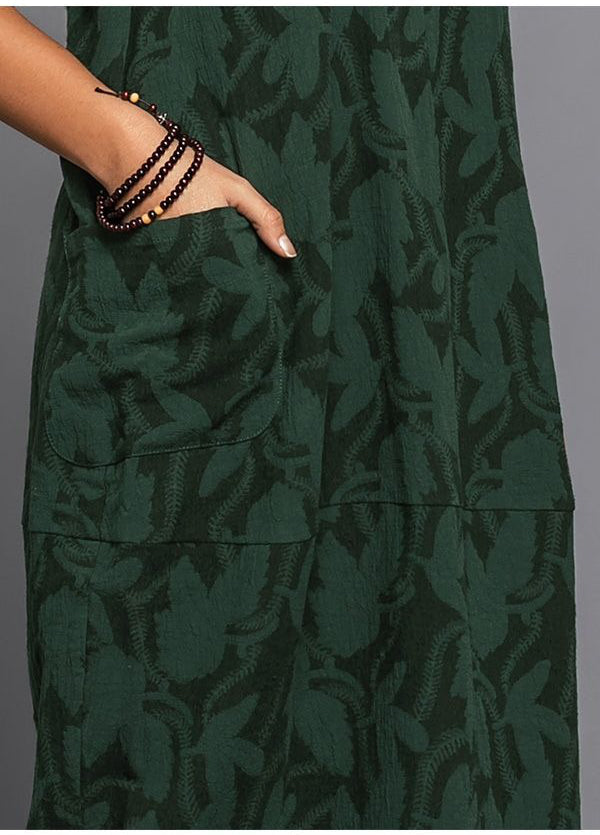 Midi Dress with Side Pockets and Long Sleeves, Cotton Blend Floral Mid Calf