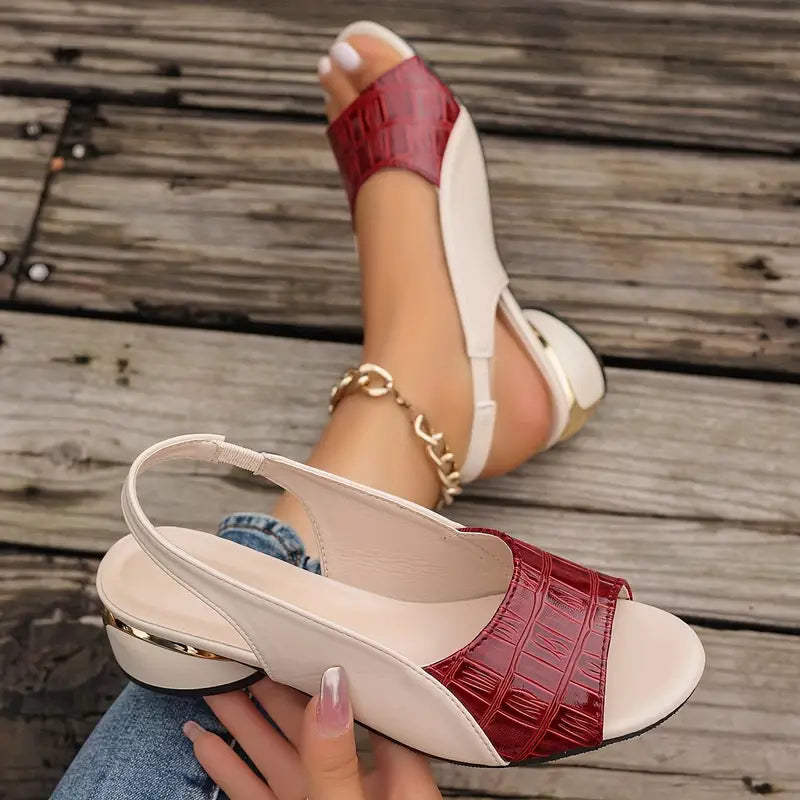 Women's Block Heel Sandals with Cushioned Footbed and Metallic Accent