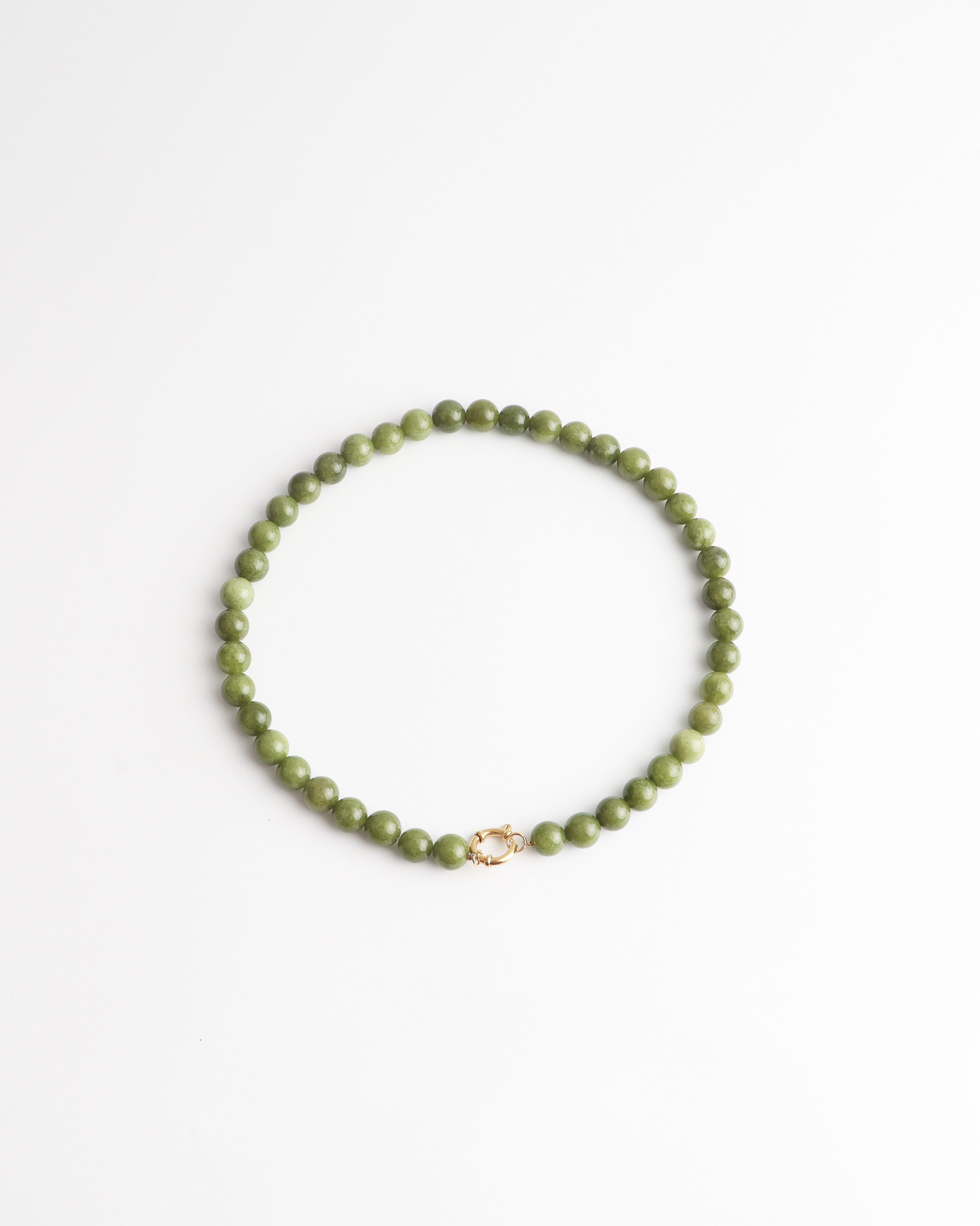 White Jade Stone Bead Necklace with Stainless Steel and Natural Variations