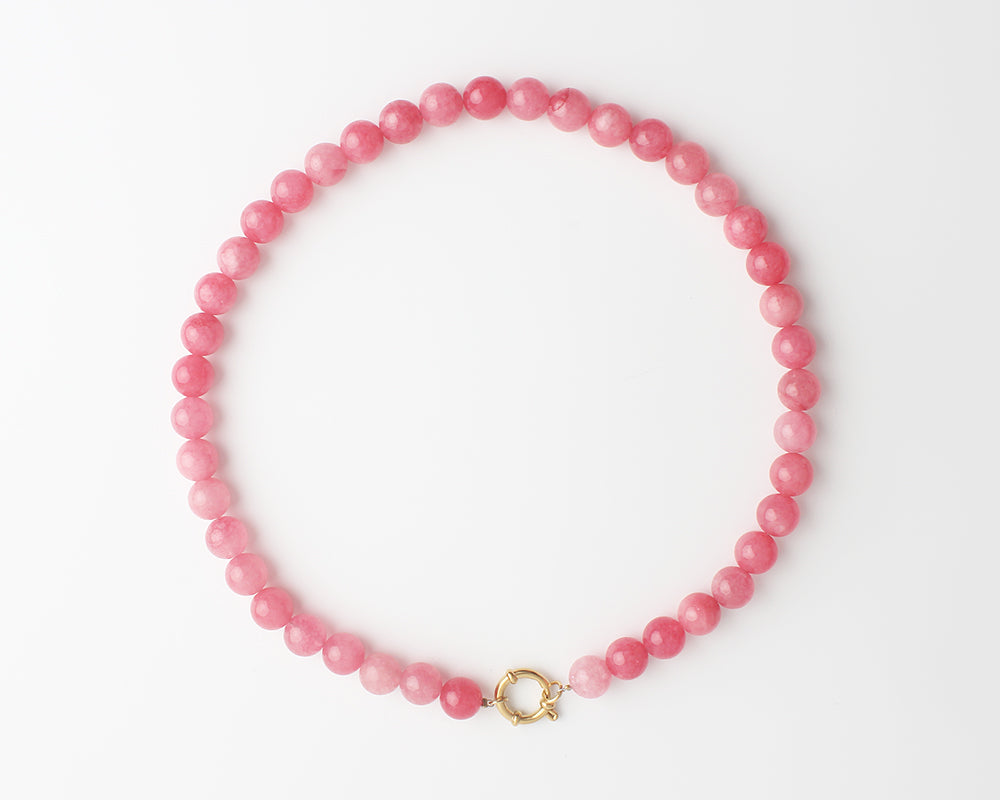 White Jade Stone Bead Necklace with Stainless Steel and Natural Variations