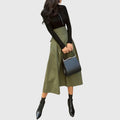 A-Line Midi Skirt with Belt Detail and Mid-Calf Length