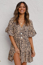 Animal Print Flowing Dress with Ruffle Flounce Details