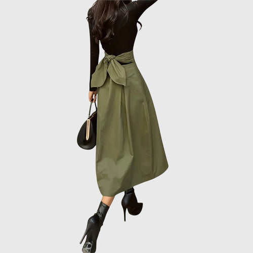 A-Line Midi Skirt with Belt Detail and Mid-Calf Length