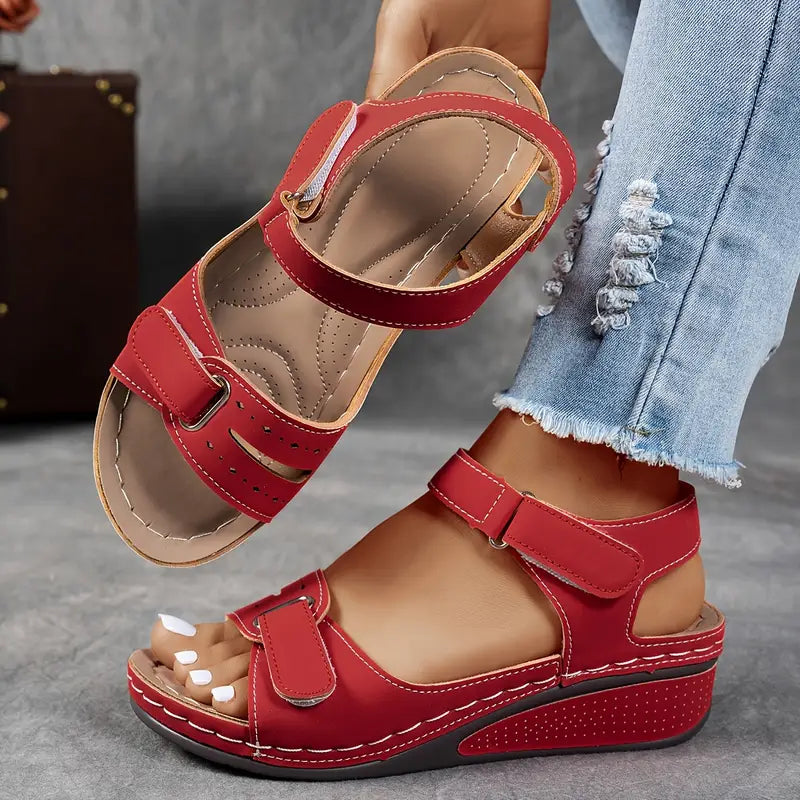 Orthopedic Sandals with Adjustable Straps and Wedge Heel, Breathable Design