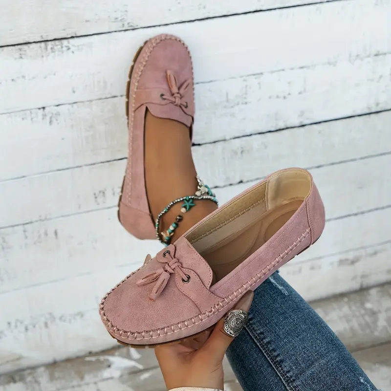 Women's Slip-On Loafers with Cushioned Ergonomic Sole and Bow Detail