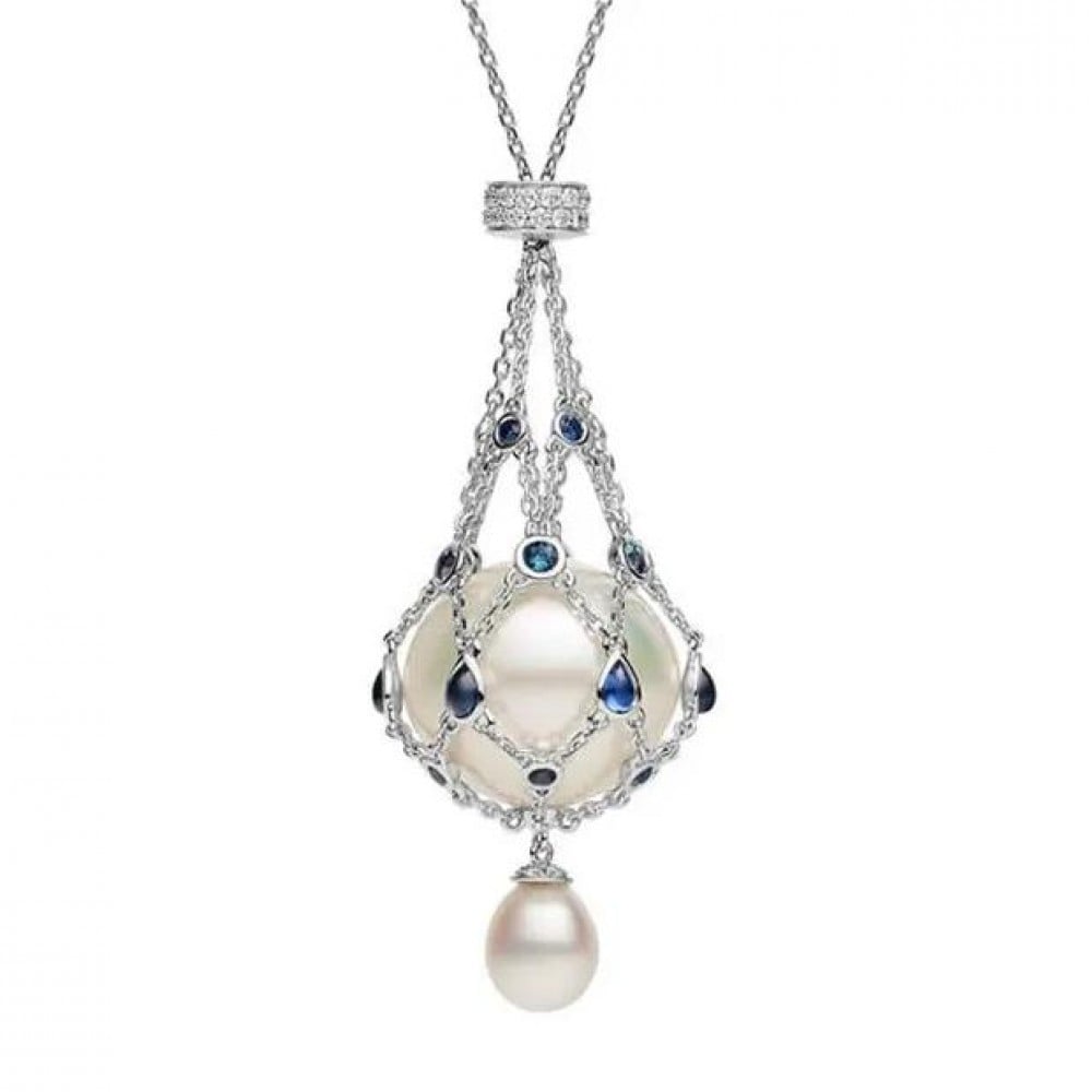 Freshwater Pearl Lavalier Pendant with Gemstone Accent, 35 Inch Chain