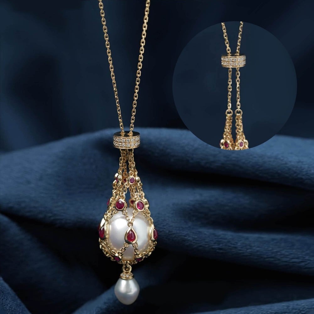 Freshwater Pearl Lavalier Pendant with Gemstone Accent, 35 Inch Chain