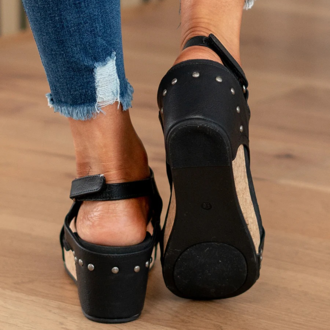 Suede Wedge Sandals with Elastic Strap System and Breathable Closed Toe