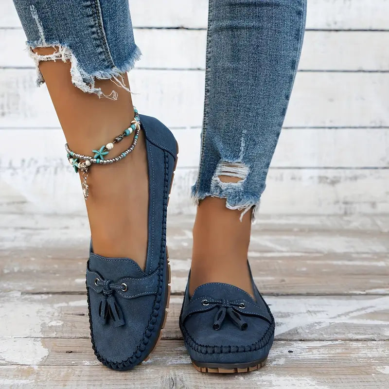 Women's Slip-On Loafers with Cushioned Ergonomic Sole and Bow Detail