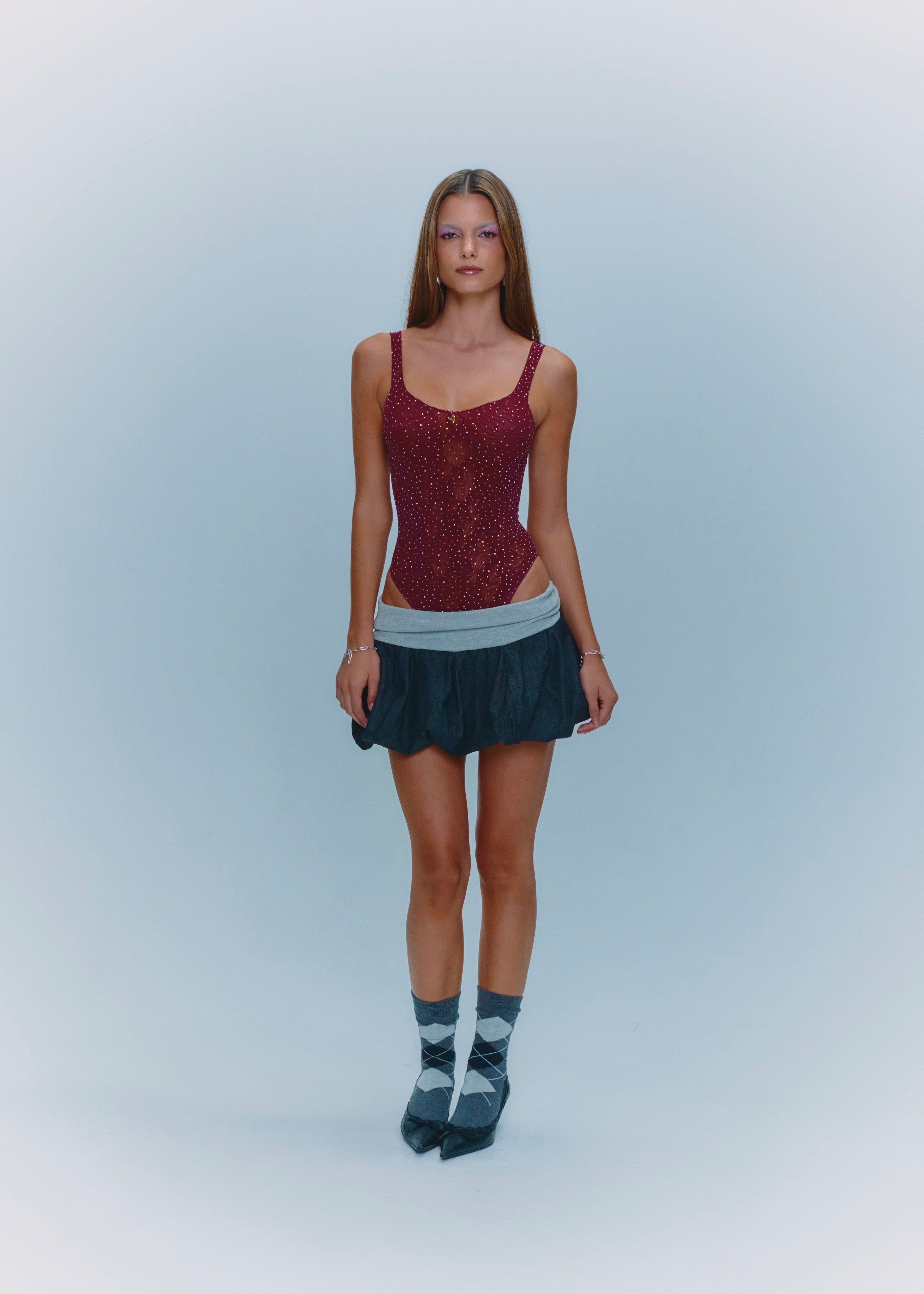 Fitted Stretch Top with Lightweight Breathable Fabric and Burgundy Color