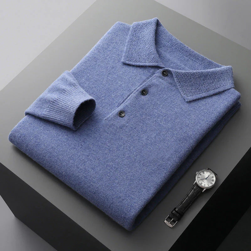 Cashmere Polo Sweater for Men with Tailored Fit and Ribbed Trim, Lightweight Pullover