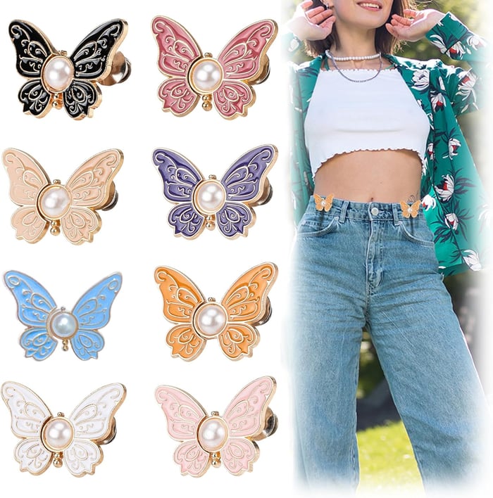 Detachable Butterfly Clips with Rust-Proof Metal and Spring-Loaded Mechanism for Waist Adjustment
