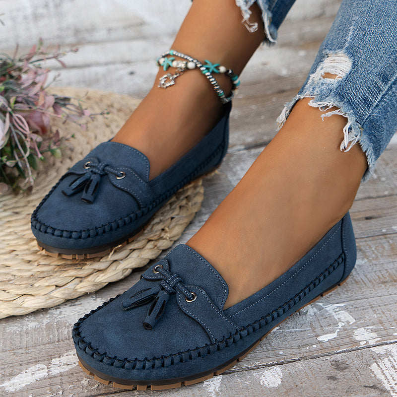 Women's Slip-On Loafers with Cushioned Ergonomic Sole and Bow Detail