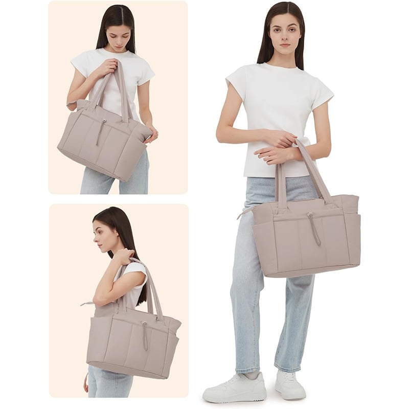 Puffer Tote Bag with 40oz Tumbler Pocket and 20-Liter Capacity, Laptop Compatible