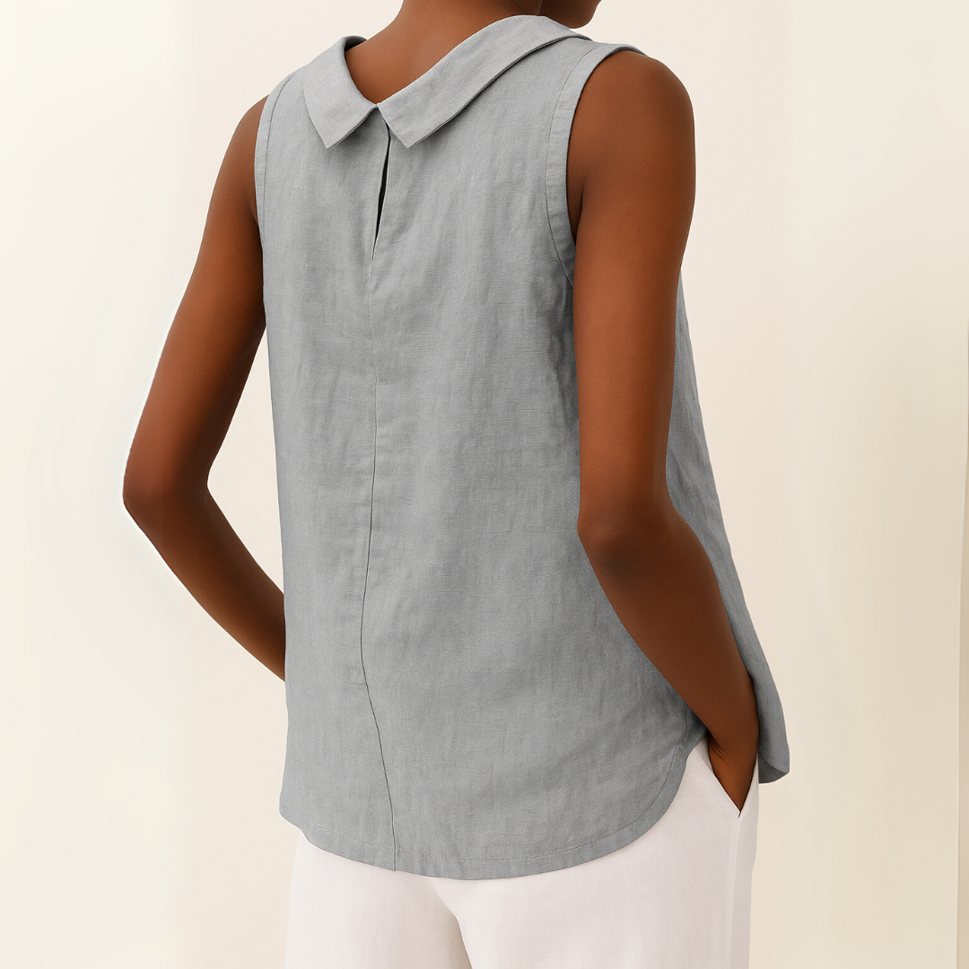 Sleeveless Top with Rolled Collar and Flattering Drape Fit