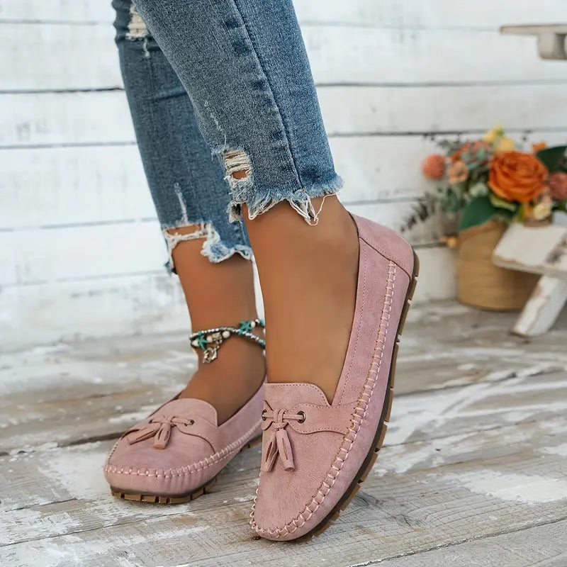 Women's Slip-On Loafers with Cushioned Ergonomic Sole and Bow Detail