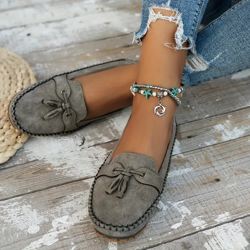 Women's Slip-On Loafers with Cushioned Ergonomic Sole and Bow Detail
