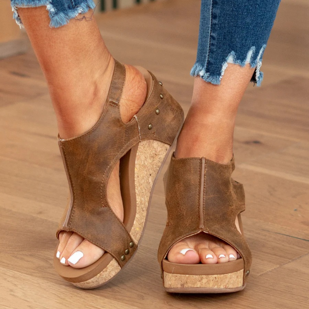Suede Wedge Sandals with Elastic Strap System and Breathable Closed Toe