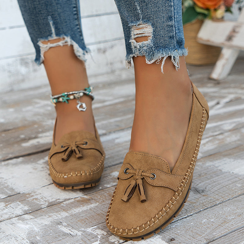 Women's Slip-On Loafers with Cushioned Ergonomic Sole and Bow Detail