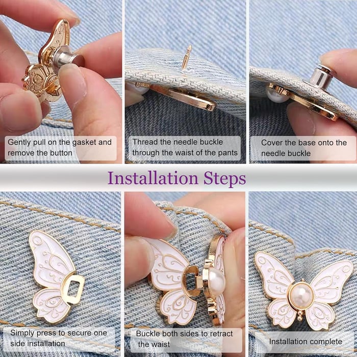 Detachable Butterfly Clips with Rust-Proof Metal and Spring-Loaded Mechanism for Waist Adjustment
